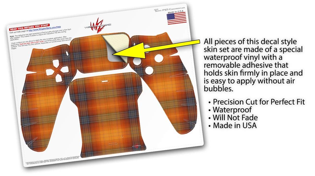 PS5 DualSense Controller Skin Wrap - Plaid Pumpkin Orange for Gaming Protection