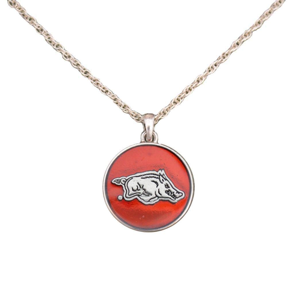 SAS Arkansas Razorbacks Translucent Enamel Circle Charm Necklace - Razorbacks Fan Jewelry for Women - Perfect for Game Day, Tailgating & School Spirit Events