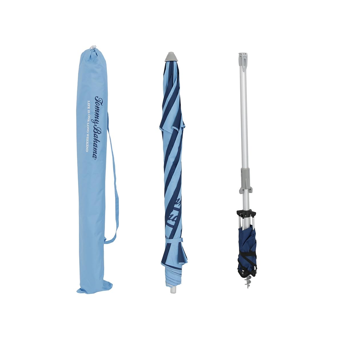 Tommy Bahama 7 ft Fiberglass Beach Umbrella with Sand Anchor - UV Protection, Wind Resistant for Outdoor Use at Beach, Pool, and Backyard