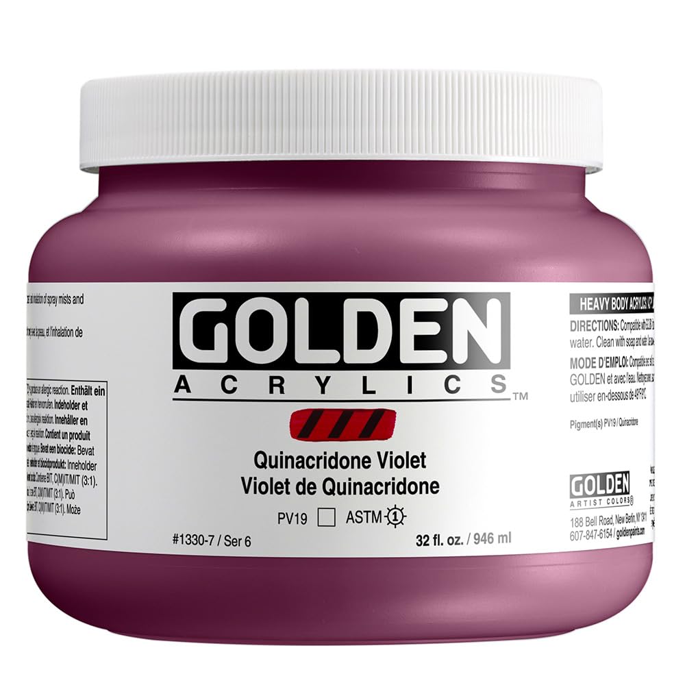 GOLDEN Heavy Body Acrylic Paint - Quinacridone Violet 32 fl oz Jar, Professional Grade Transparent Acrylics for Canvas Painting & Fine Art | Studio & Classroom Use
