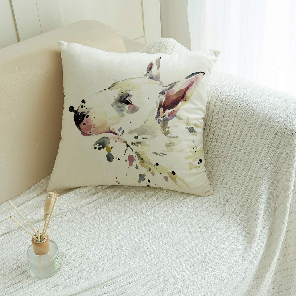Hand-Painted Bull Terrier Pillow Cover - Soft Brushed Fabric for Sofa & Bed Decor