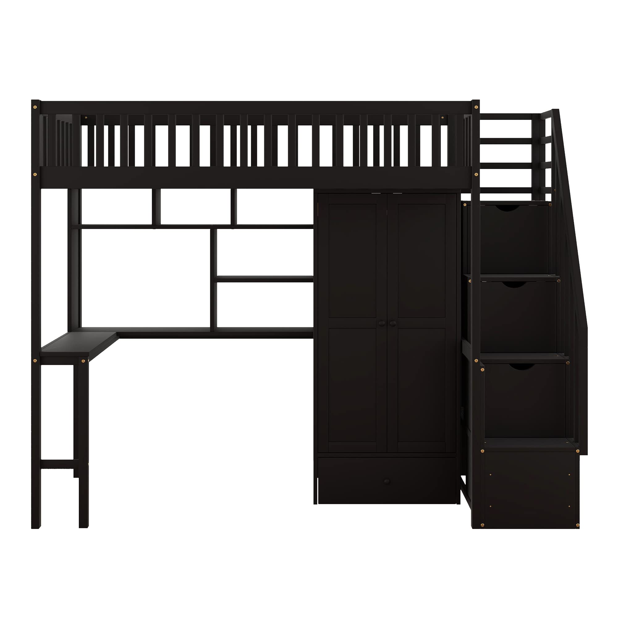 Harper & Bright Designs Twin Size Wood Loft Bed with Desk, Wardrobe, Bookshelf & Drawers - Space-Saving Study & Sleep Solution for Kids & Teens - Espresso Finish