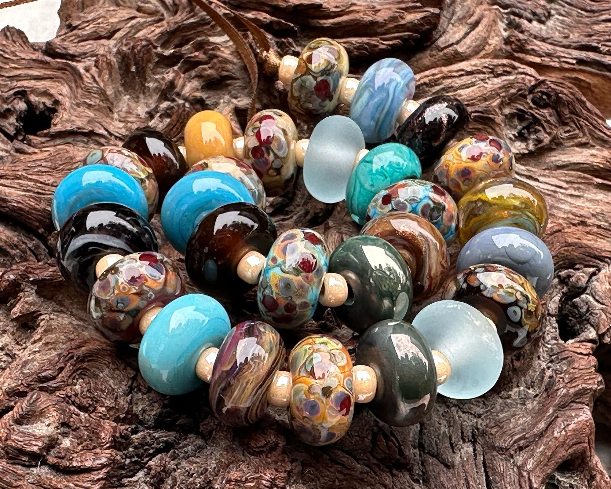 28-Piece Earth & Sky Lampwork Glass Beads Set for Jewelry Making - DIY Bracelets, Necklaces & Craft Projects (SRA) - Perfect for Gifts, Boho Style & Handmade Creations