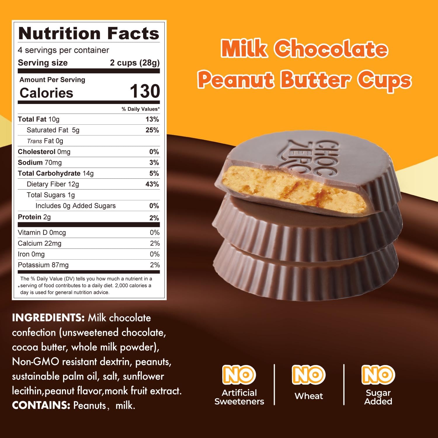 ChocZero Sugar-Free Milk Chocolate Peanut Butter Cups - Keto, Low Carb, Gluten-Free Candy Snacks - 4oz Pack of 4 (32 Cups Total) - Perfect for Diabetic-Friendly Desserts & Healthy Treats