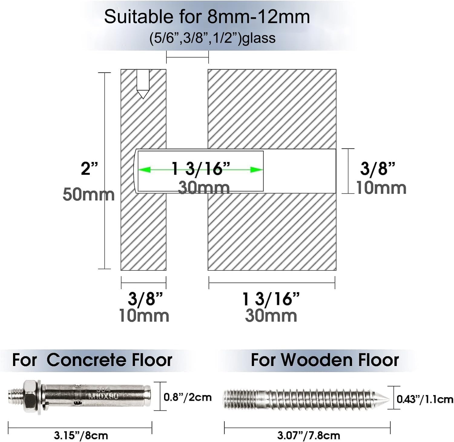 10 Pack SS316 Heavy Duty Glass Railing Standoff Hardware - 2