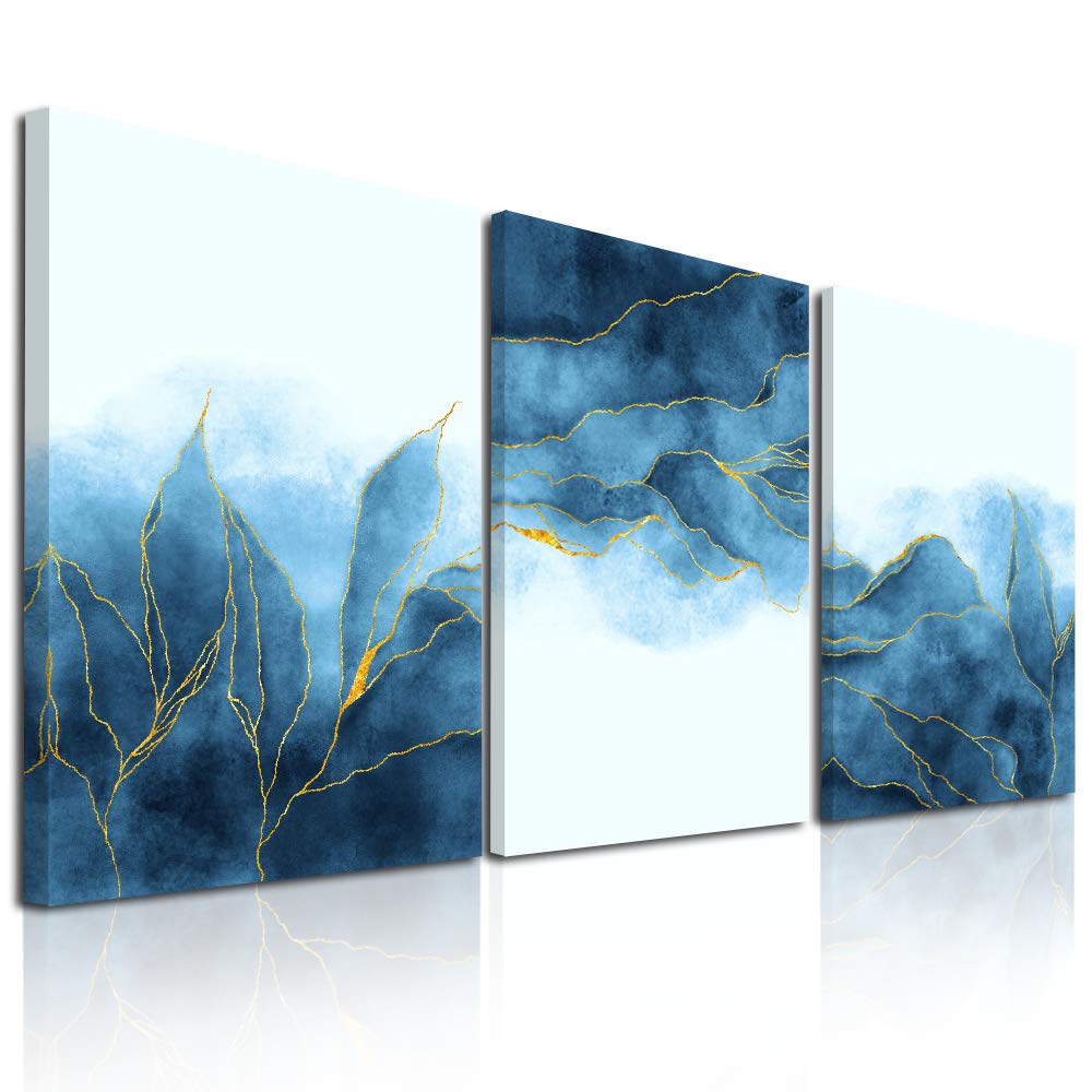 Abstract Canvas Wall Art Set - Modern Gray Blue 3-Piece Wall Decor for Living Room, Bedroom, Office & Bathroom - 16x24 Inch Framed Paintings - Perfect for Home Decoration & Interior Design