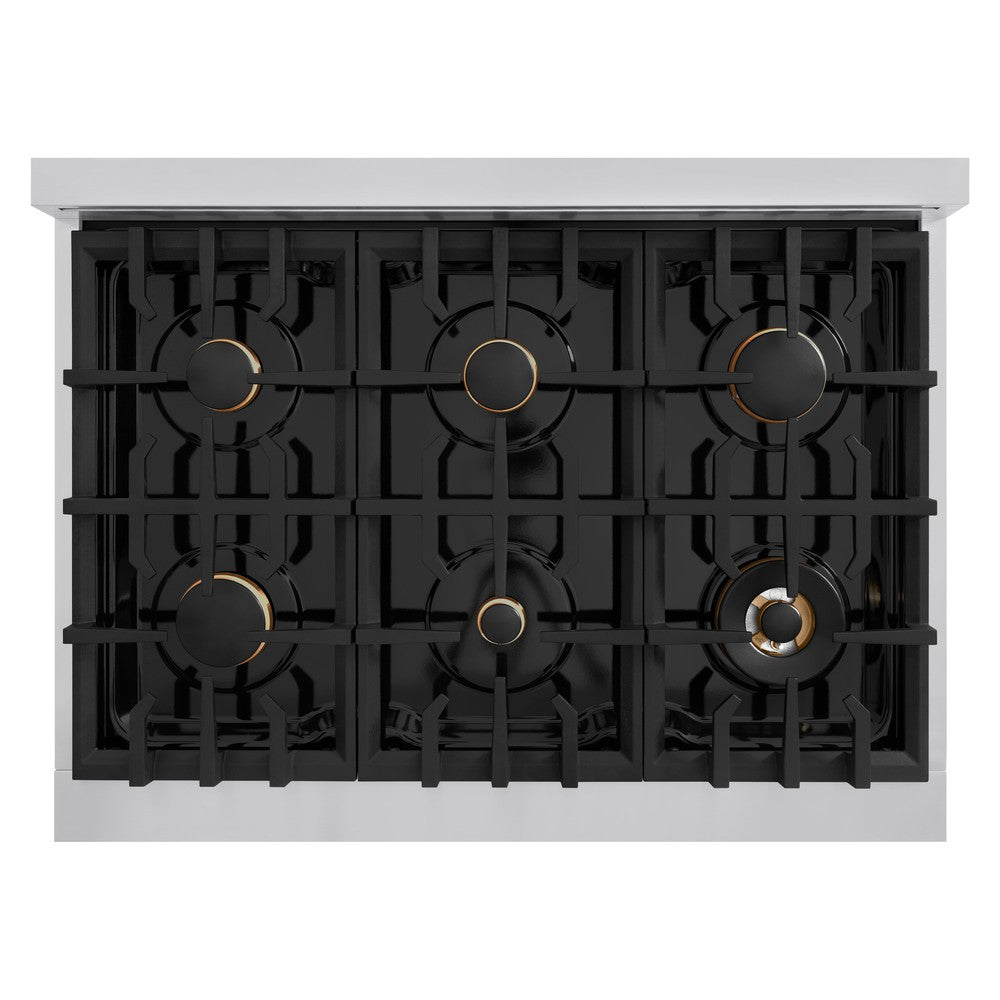 ZLINE 36 Inch 5.2 Cu. Ft. Stainless Steel Gas Range with Convection Oven & 6 Brass Burners - Professional Kitchen Appliance for Home Chefs & Cooking Enthusiasts
