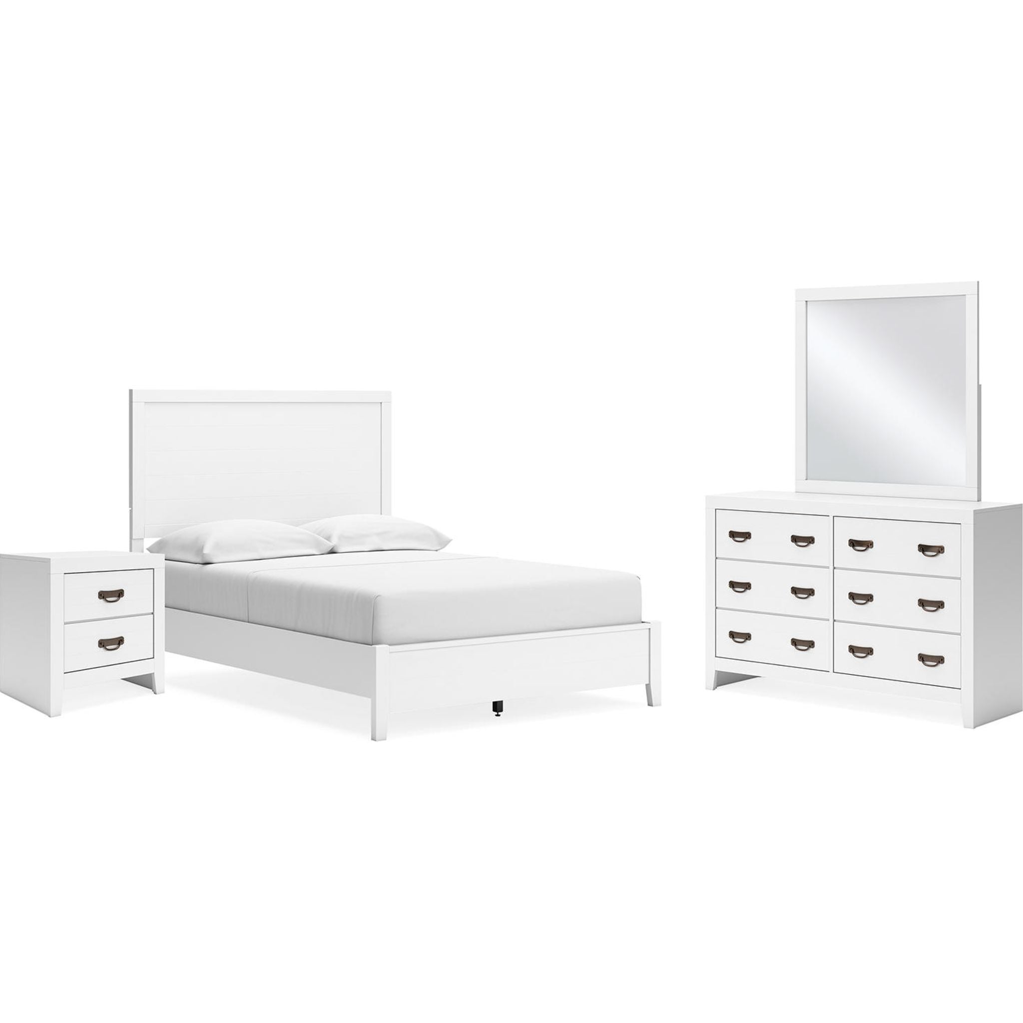 Binterglen 6-Piece Full Panel Bedroom Set in White - Modern Bed Frame, Nightstands & Dresser for Cozy Home Decor