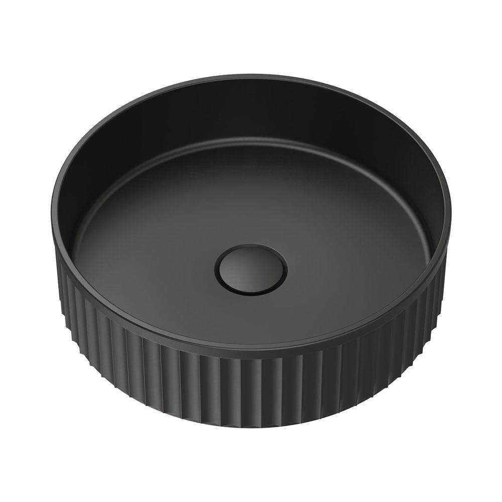 Fienza CSB802B Minka Round Solid Surface Above Counter Bathroom Sink, Matte Black - Modern Vanity Basin for Bathroom, Powder Room, and Guest Washroom