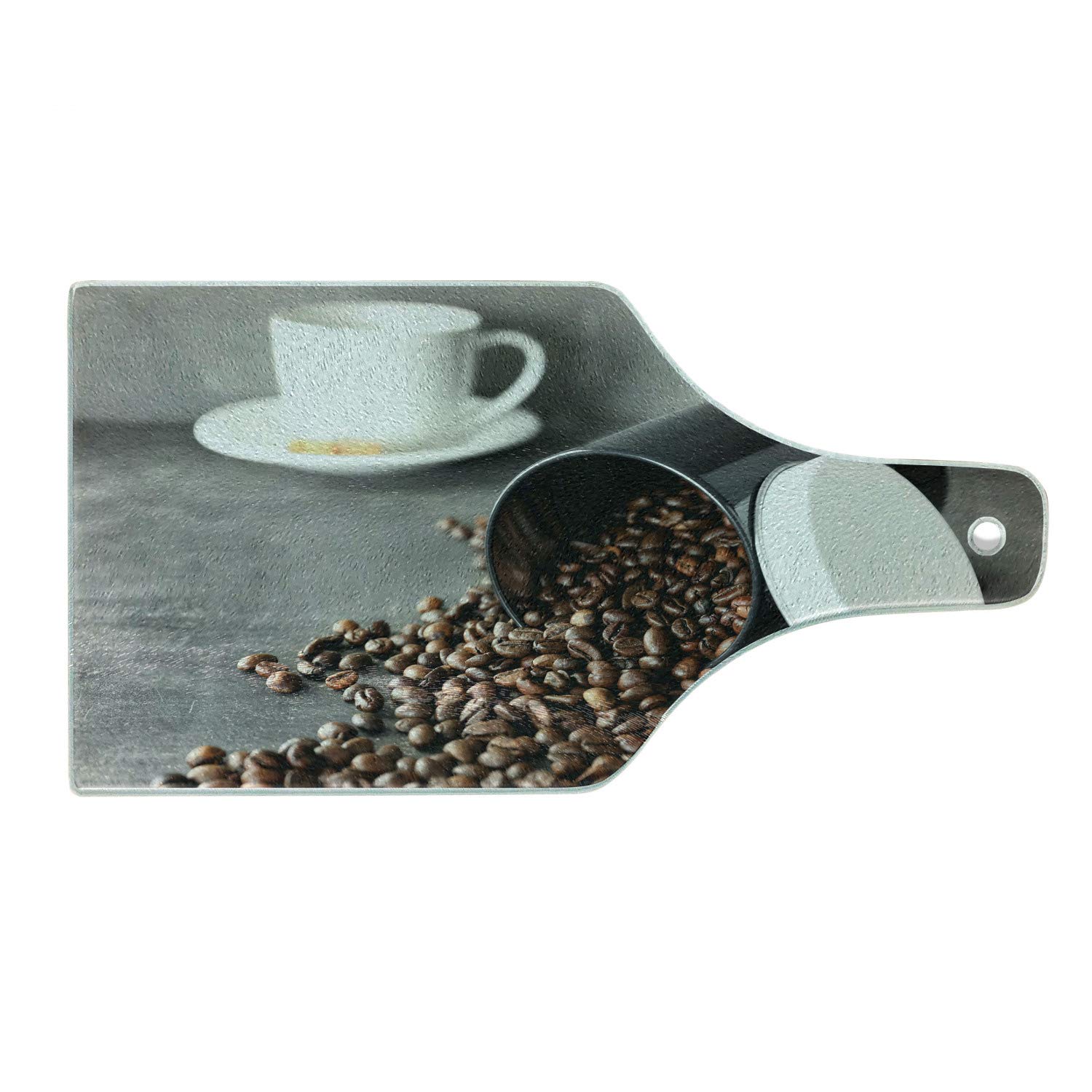 Ambesonne Espresso Grey Tempered Glass Cutting Board - Wine Bottle Shape with Realistic Coffee Beans Design - Decorative Serving Board for Kitchen, Dining & Entertaining - Perfect for Cheese, Charcuterie & Wine Pairings
