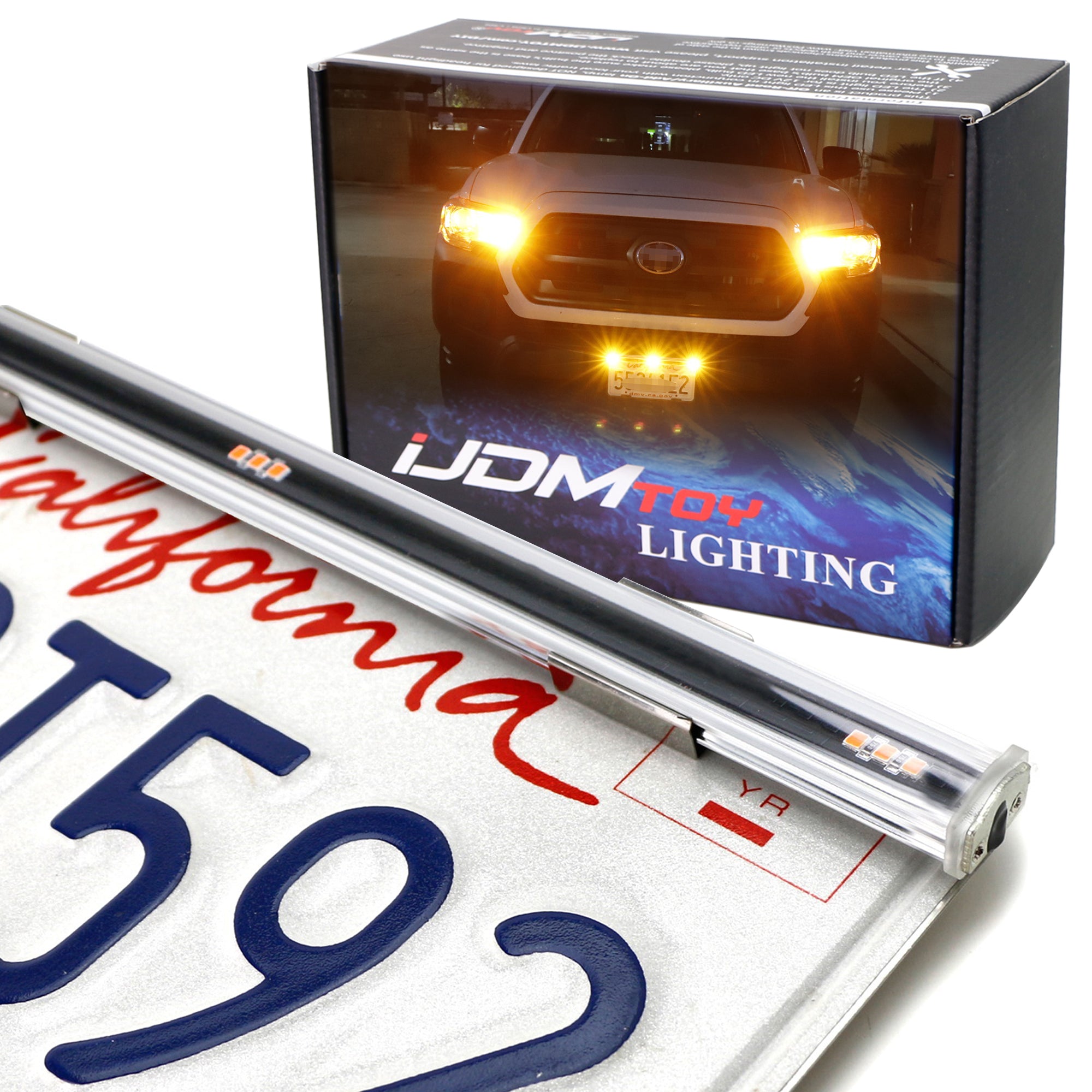 3 Dot Raptor Style Front License Plate Frame with Amber LED Clearance Lightbar - Heavy Duty Off-Road Truck Accessory for Ford F150 Raptor & Pickup Trucks (Ideal for Night Driving & Off-Road Adventures)