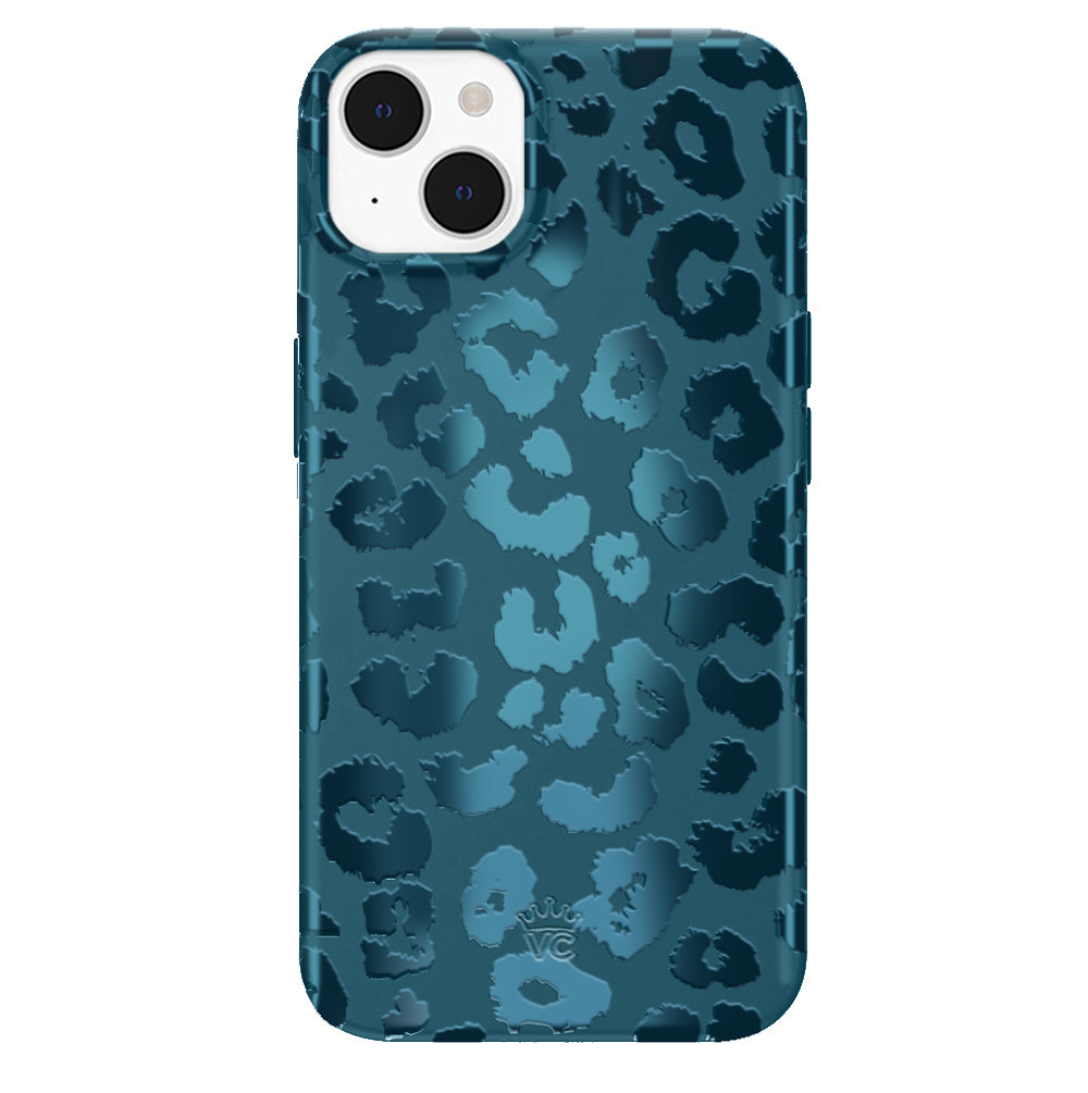 Metallic Navy Leopard Print iPhone Case - Stylish Protective Cover for iPhone 12/13/14/15 Pro Max | Perfect for Everyday Use, Travel & Fashion Accessories