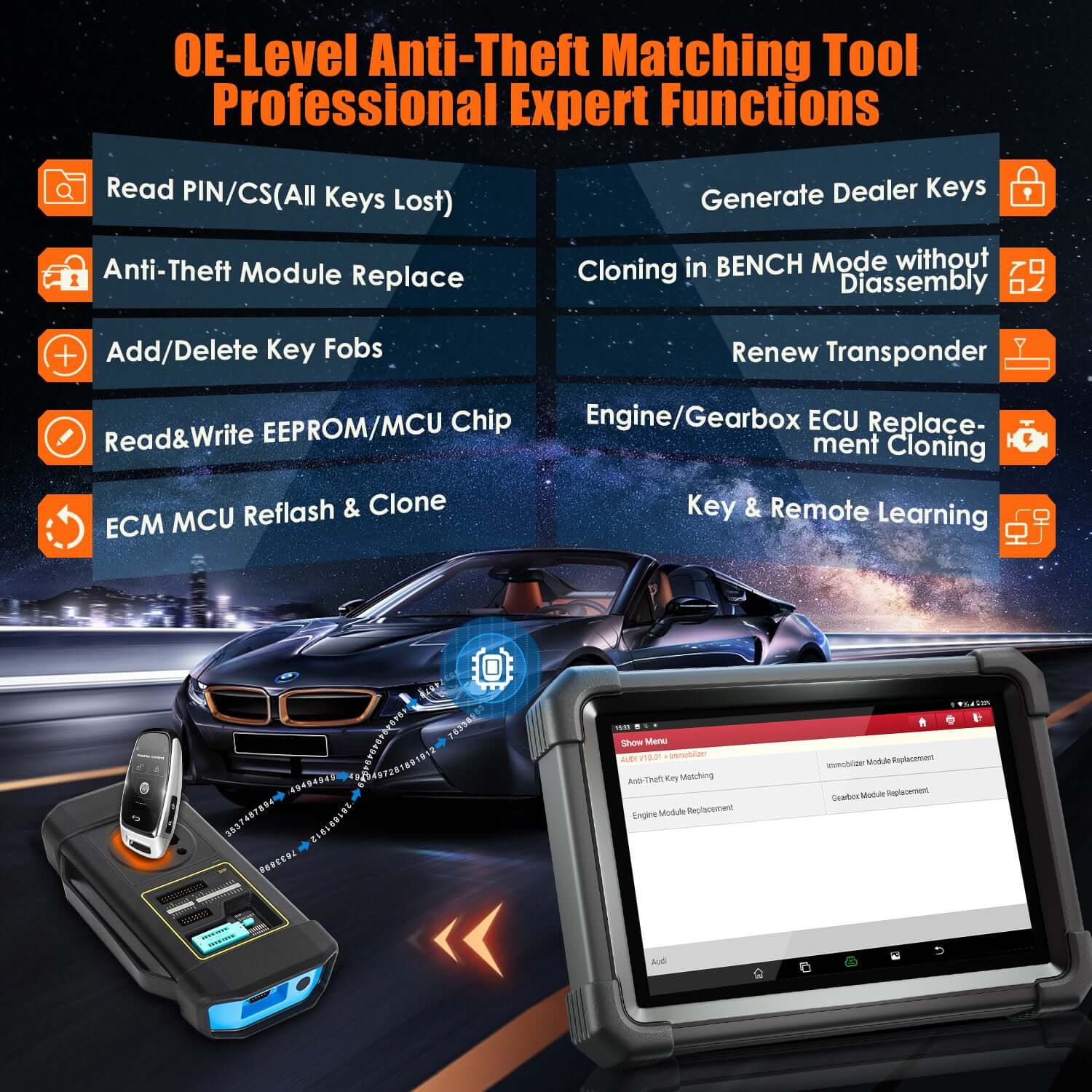 LAUNCH X431 IMMO Plus Key Programmer - All-in-One Bi-Directional OBD2 Scanner with ECU Coding | OE-Level Diagnostics for All Vehicle Systems | Perfect for Auto Shops & DIY Car Repairs