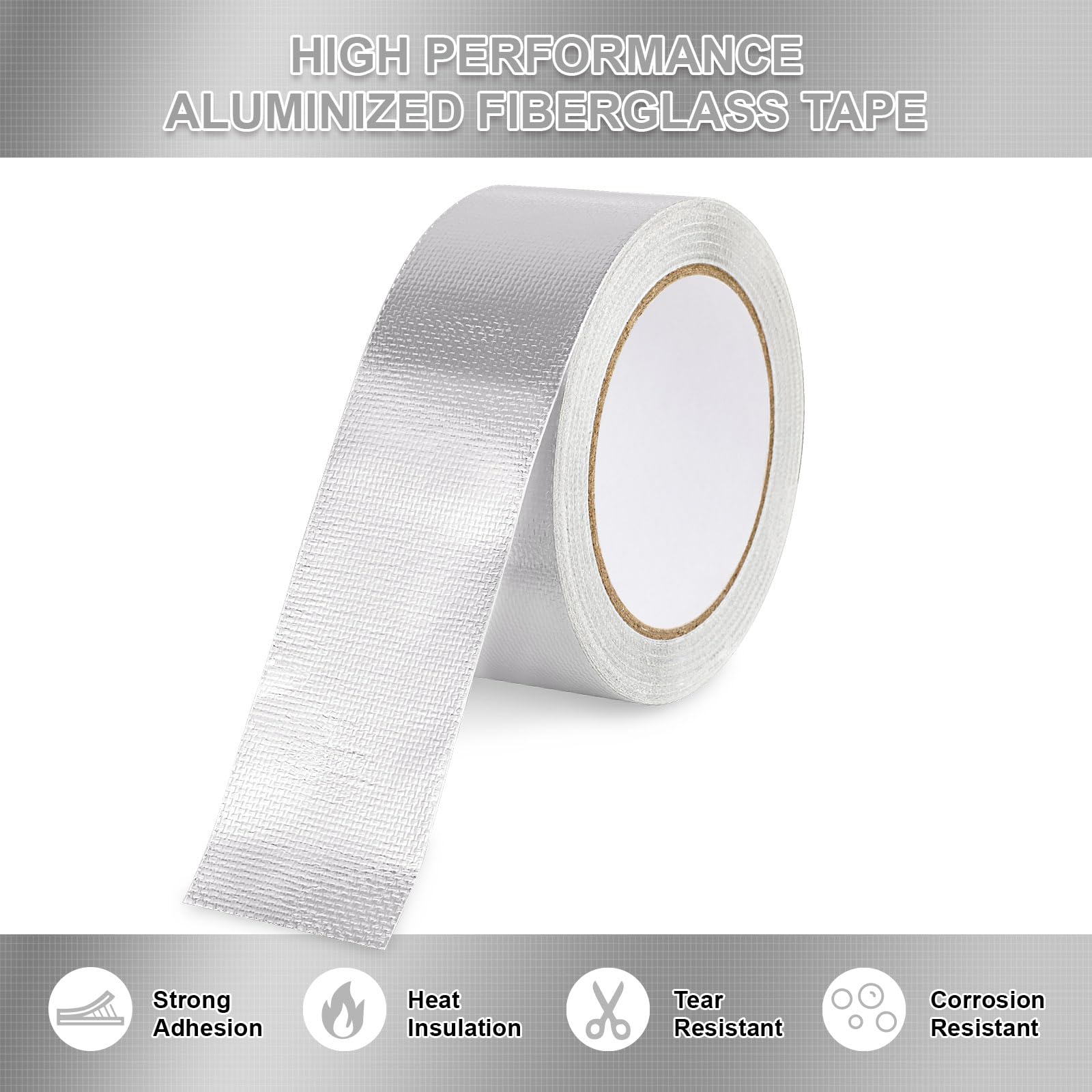 High-Temp Aluminized Fiberglass Heat Shield Tape - Self-Adhesive Thermal Insulation for Air Dryers, HVAC, Pipes & Hoses - Heat Resistant Barrier for Home & Automotive Use