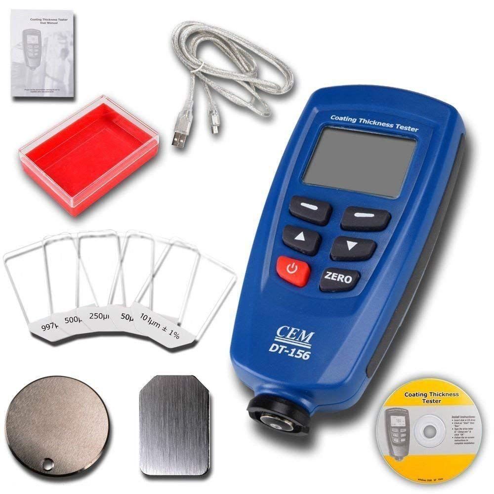 CEM DT-156 Pro Digital Paint Coating Thickness Gauge Meter - Auto F/NF Probe Tester (0-1250μm) for Automotive, Metal & Industrial Use - Perfect for Car Paint, Powder Coating & Anodizing Measurement