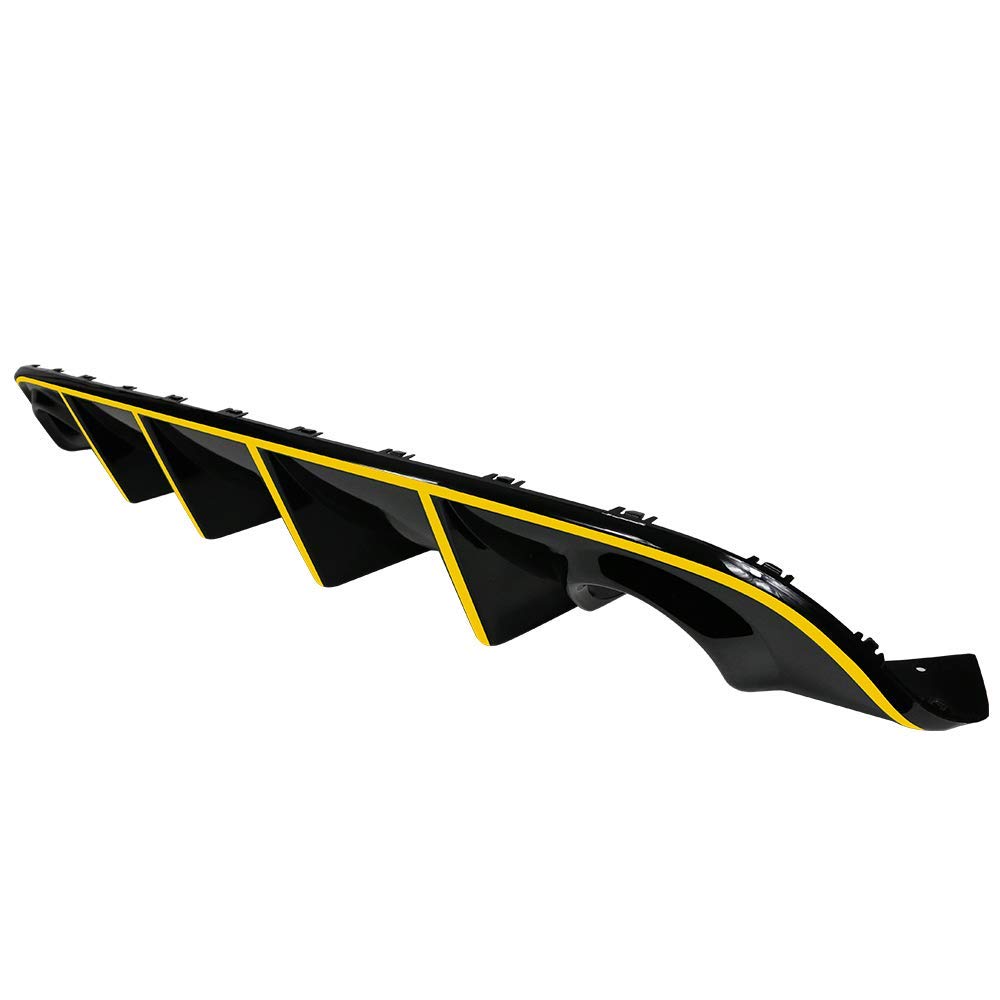 IKON MOTORSPORTS Bumper Lip Spoiler for 2015-2023 Dodge Charger SRT | Factory Style Rear Diffuser with Yellow Reflective Tape | Enhances Aerodynamics & Sporty Look for Street & Track Racing