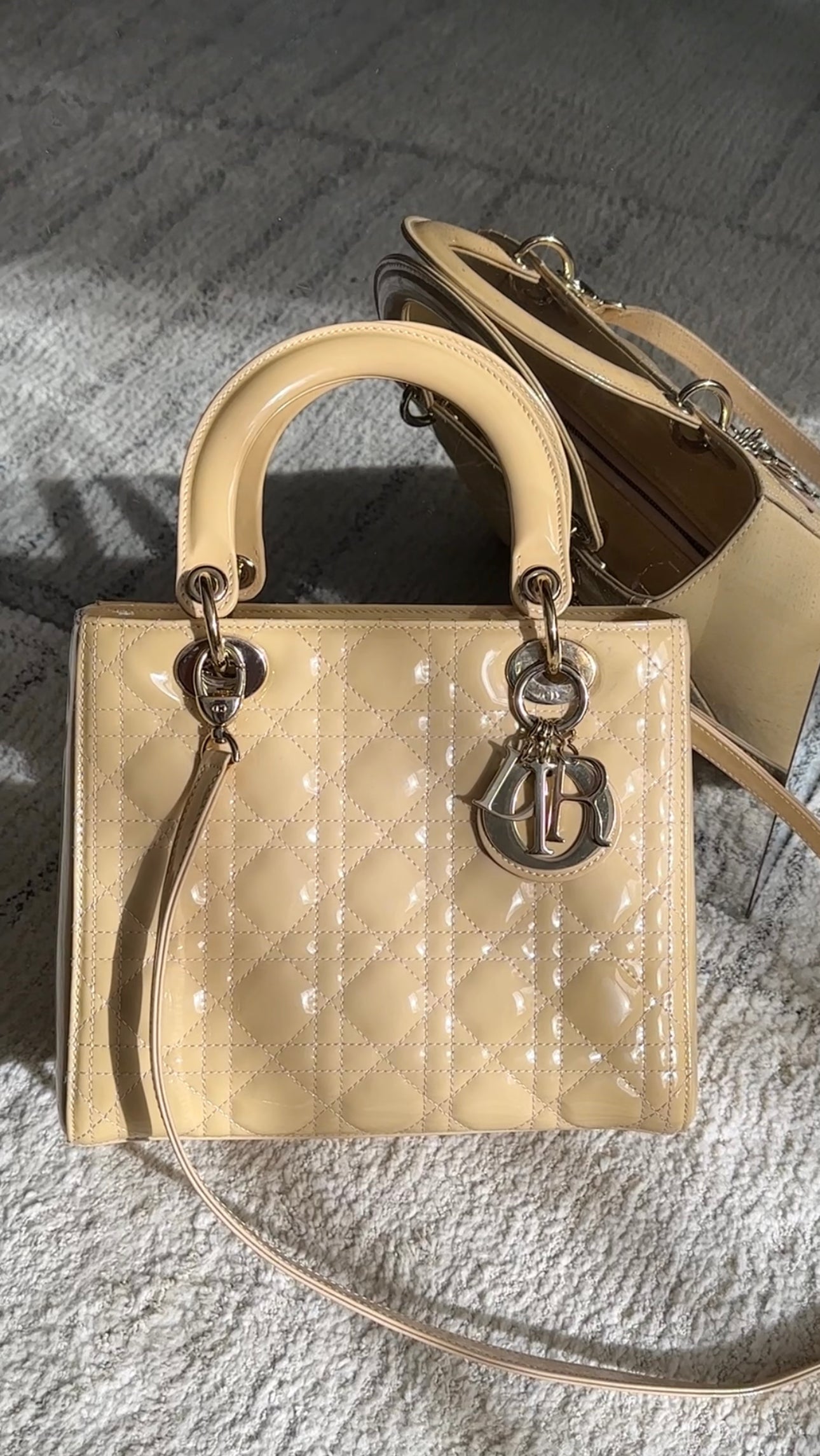 Christian Dior Lady Dior Medium Beige Cannage Patent Leather Handbag - Luxury Designer Tote for Women, Perfect for Work, Parties & Special Occasions