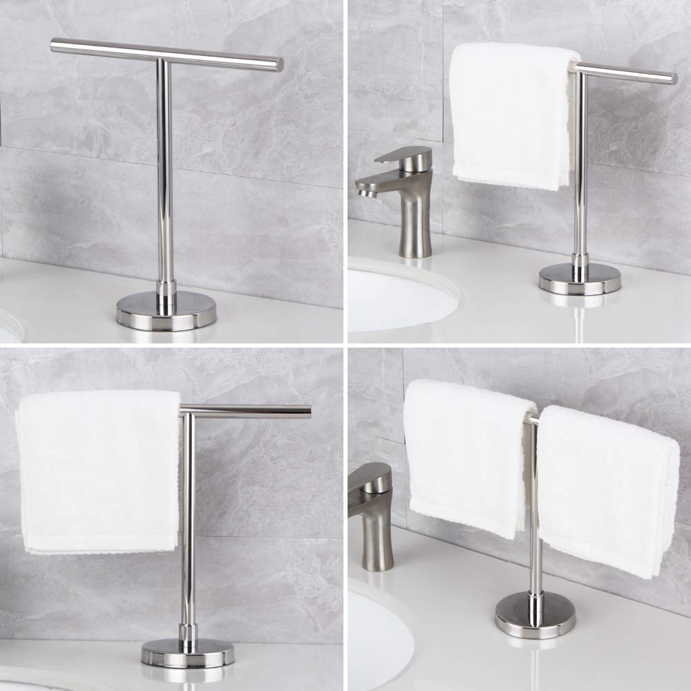 Modern Hand Towel Stand - Free Standing SUS 304 Stainless Steel Countertop Rack for Bathroom, Kitchen or Vanity - Polished Finish - Perfect for Guest Bathrooms, Powder Rooms & Spa-Style Decor