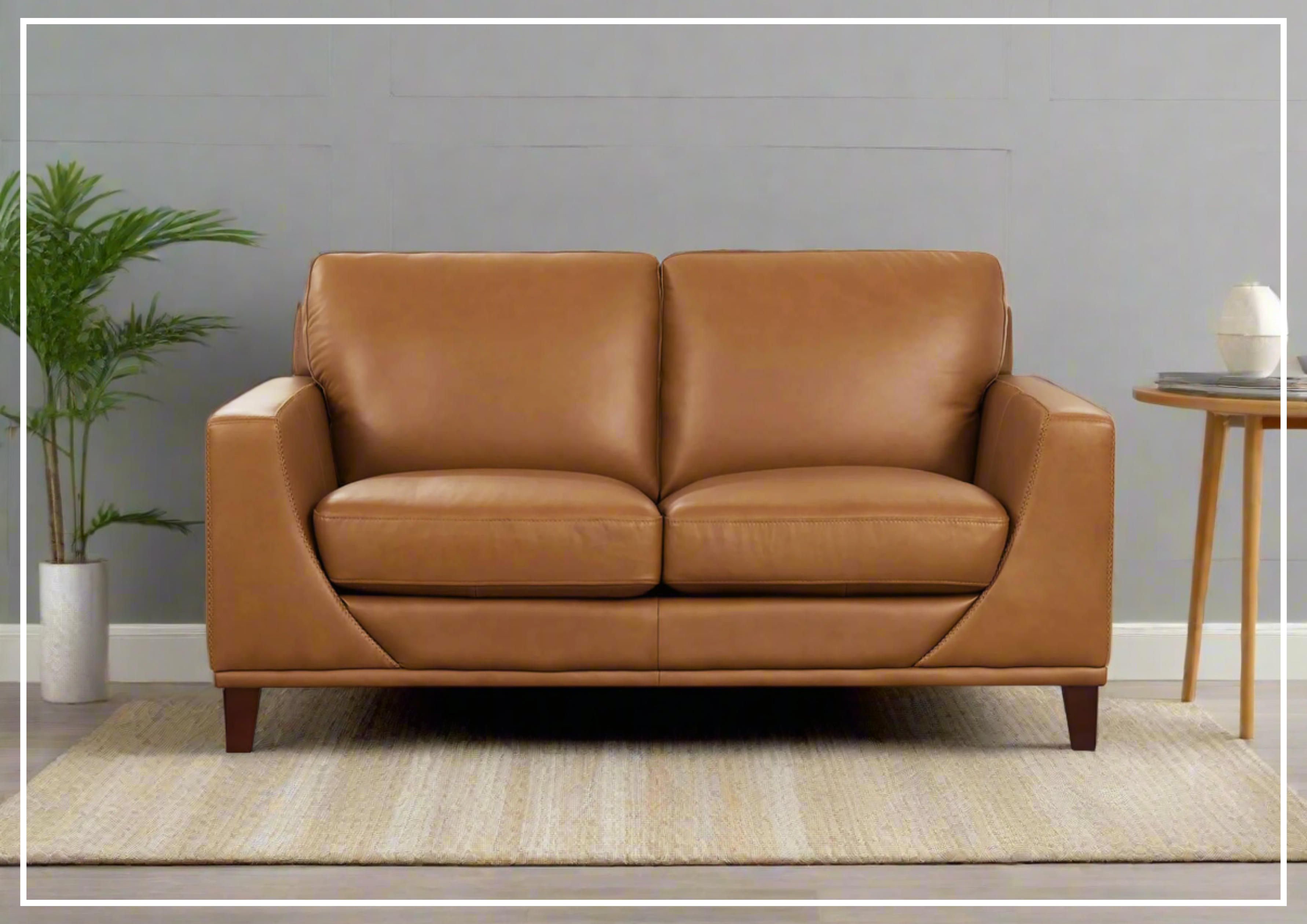 Hydeline Soma 2-Seater Leather Sofa - Brown Genuine Leather Living Room Couch for Small Spaces, Apartments & Cozy Home Decor
