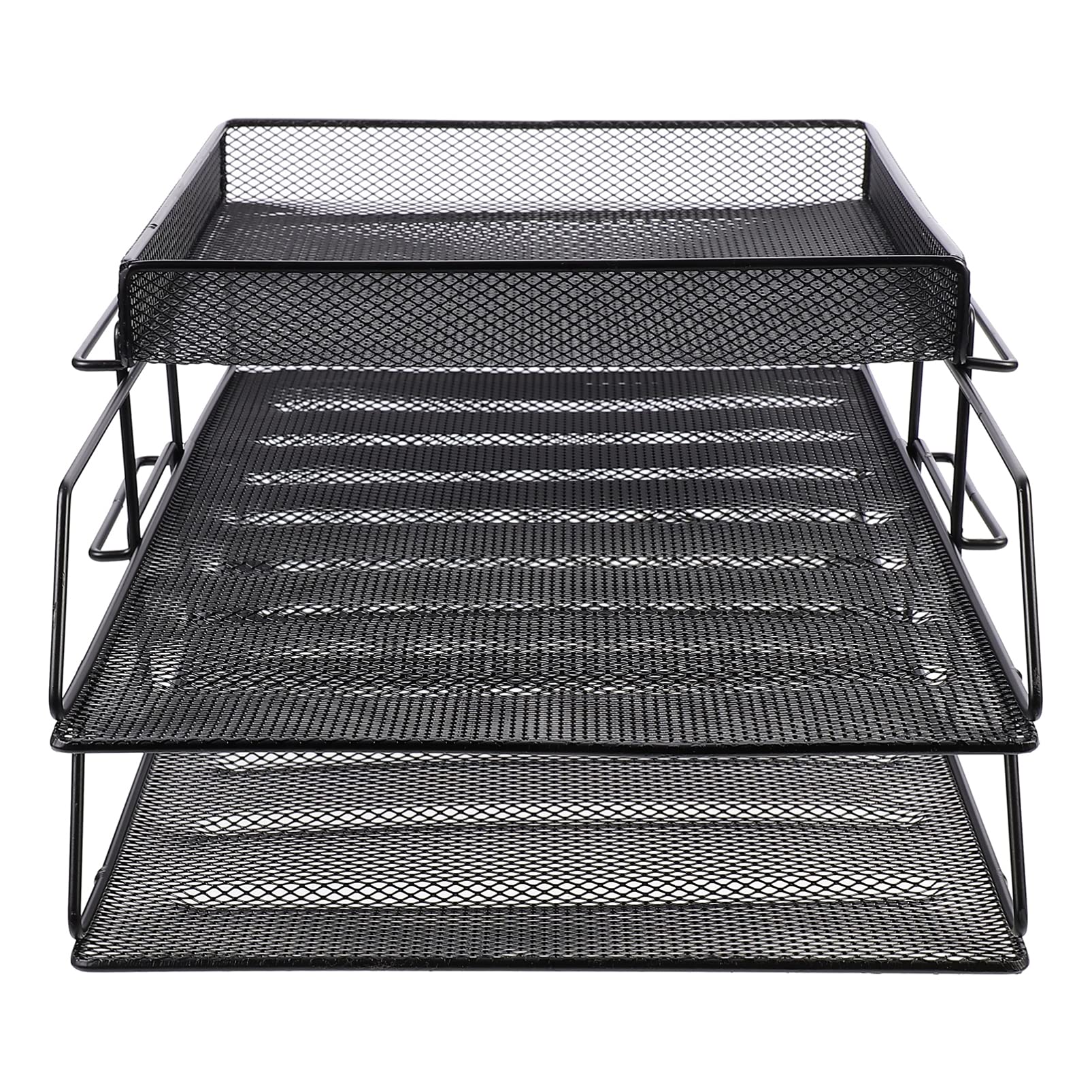NUOBESTY 3-Tier Mesh Desk Organizer - Black Vertical Stackable File Tray for Documents, Letters & Office Supplies | Perfect for Home Office, School & Workspace Organization