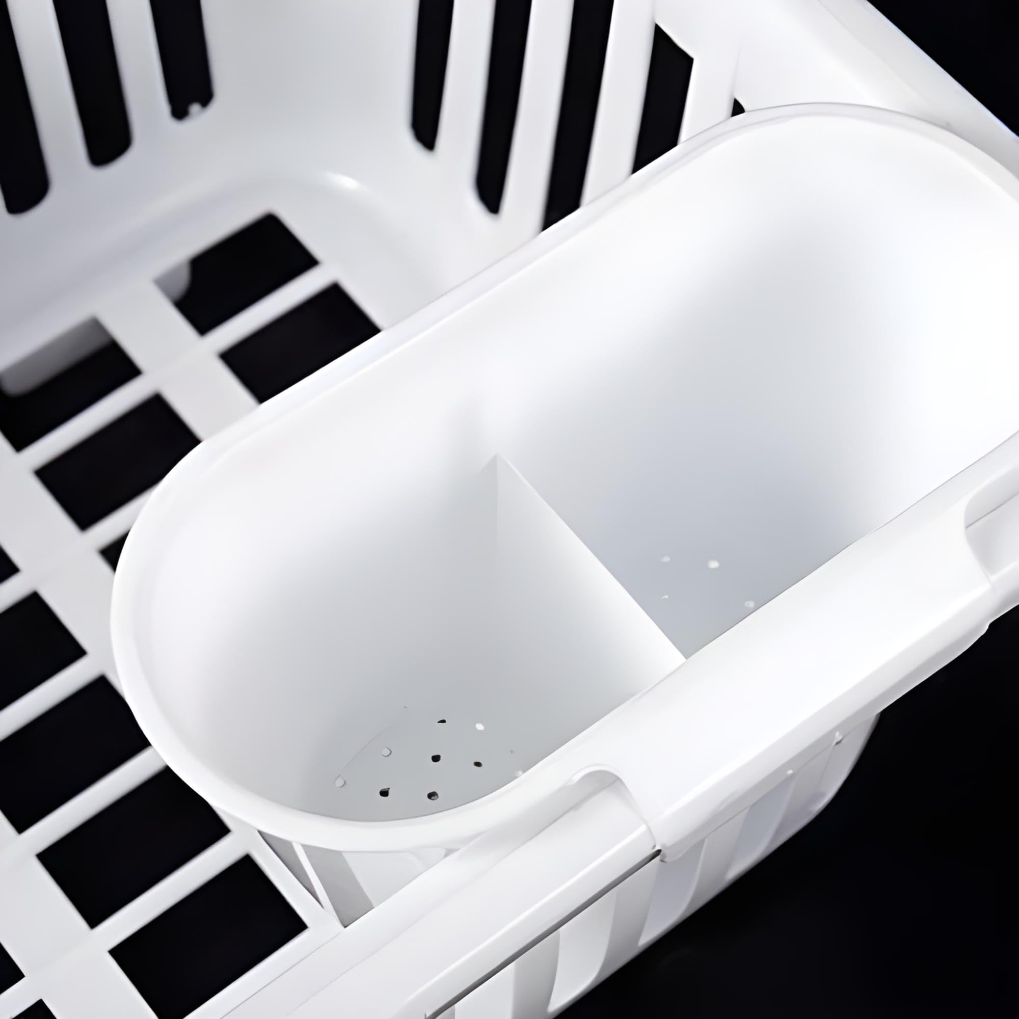 Floraware 3-in-1 Large Glossy Plastic Utensil Basket - Durable, Lightweight & Unbreakable Modular Design with Spoon Holder & Removable Dish Drainer - Kitchen Organizer & Drying Rack (White) - Perfect for Small Kitchens, RVs & Apartment Dish Organization