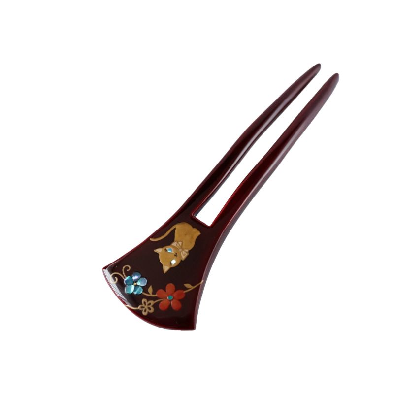 Handmade Japanese Kanzashi Hairpin - Pure Gold Maki-e Urushi Lacquer & Mother of Pearl Inlay - Traditional Kyoto Hair Accessory for Weddings, Tea Ceremonies & Kimono Styling