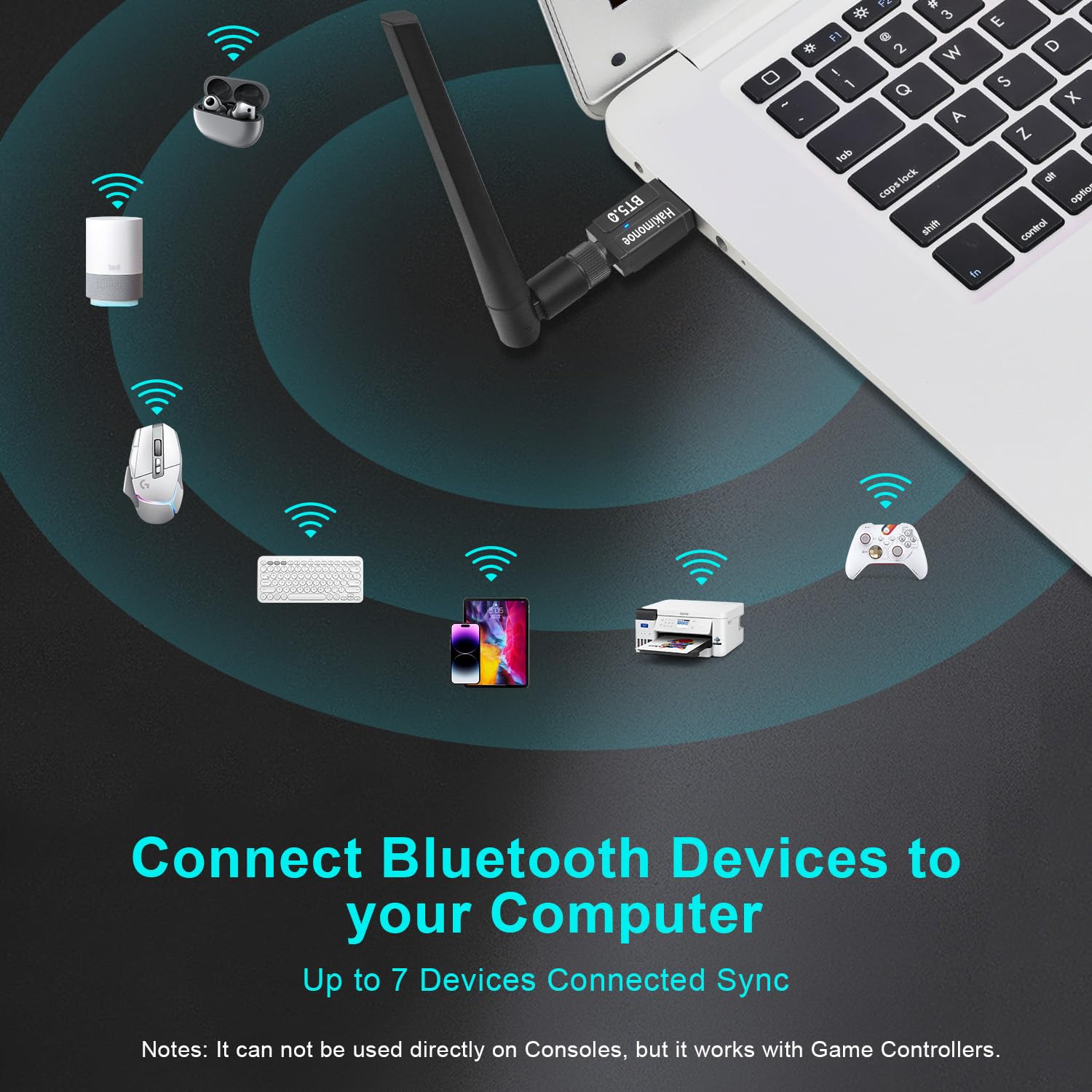 Long Range Bluetooth 5.4 Adapter for PC & Laptop - Wireless USB Dongle with 5dBi Antenna - Compatible with Windows 11/10/8.1/7 - Plug & Play for Headphones, Speakers, Mouse, Keyboard & Printer - Perfect for Home Office, Gaming & Wireless Audio Streaming