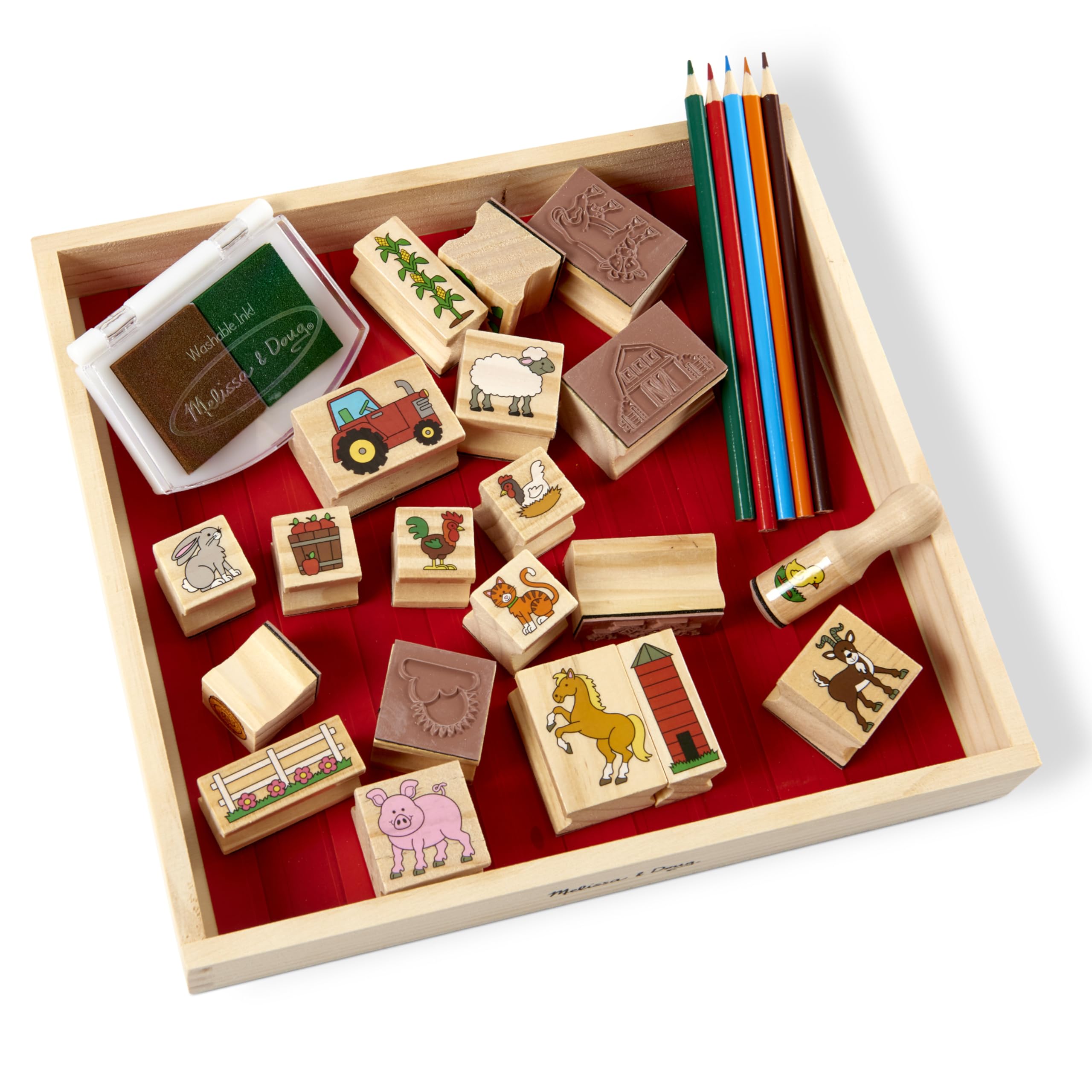 Melissa & Doug Farm Animal Stamp Set - Kids Wooden Toy Stamps for Creative Play, Arts & Crafts, and DIY Scrapbooking Projects