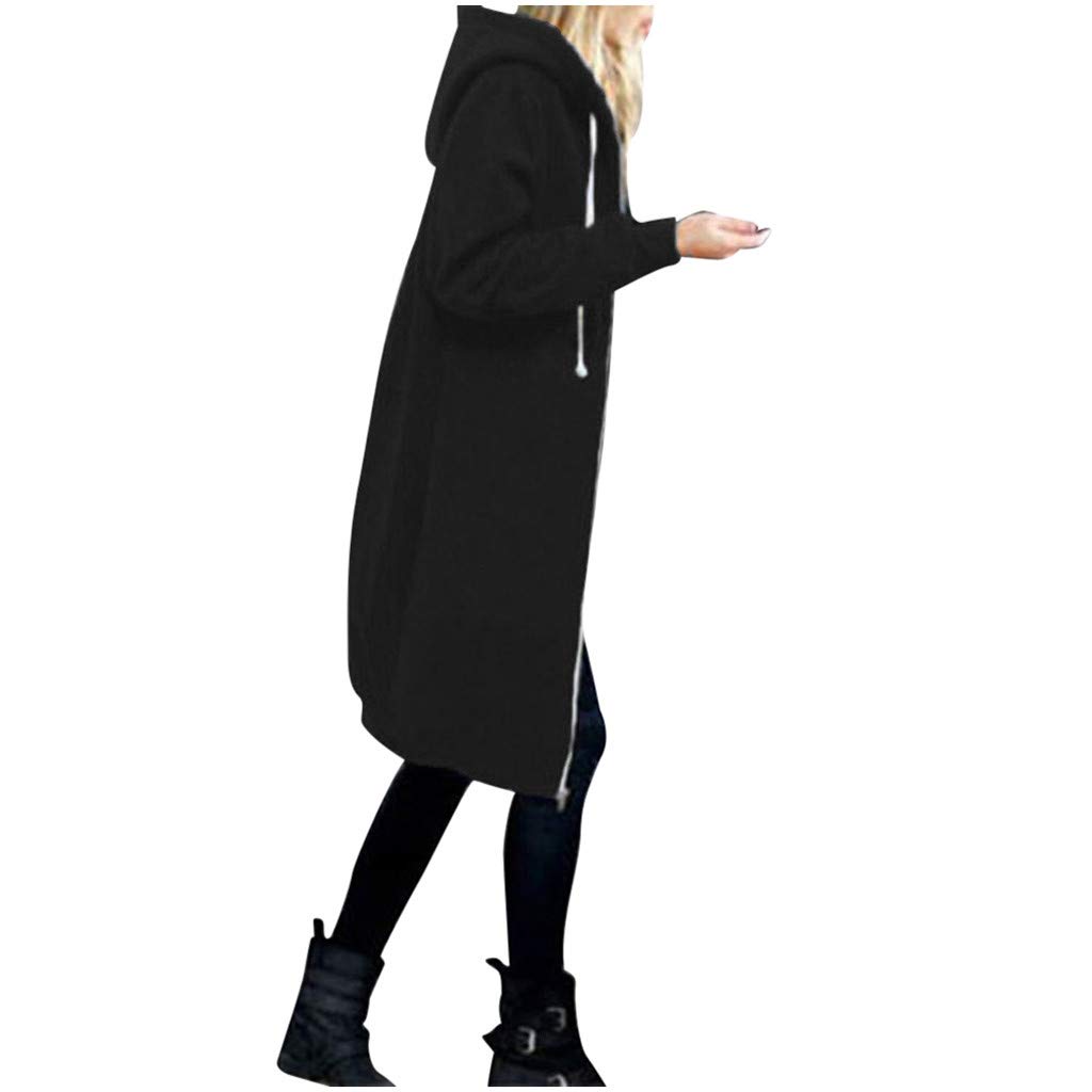 Women's Fleece Hooded Jacket - Warm Long Zipper Coat with Open Front for Winter Outwear | Casual Tops, Sweatshirt Dress for Outdoor Activities & Daily Wear
