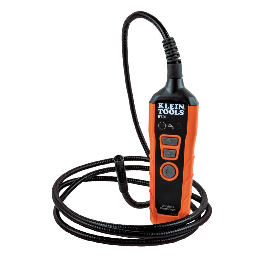 Klein Tools ET20 WiFi Borescope Inspection Camera with Rechargeable Battery & LED Lights - 2.4GHz Wireless Endoscope for Plumbing, HVAC, Automotive & Industrial Use
