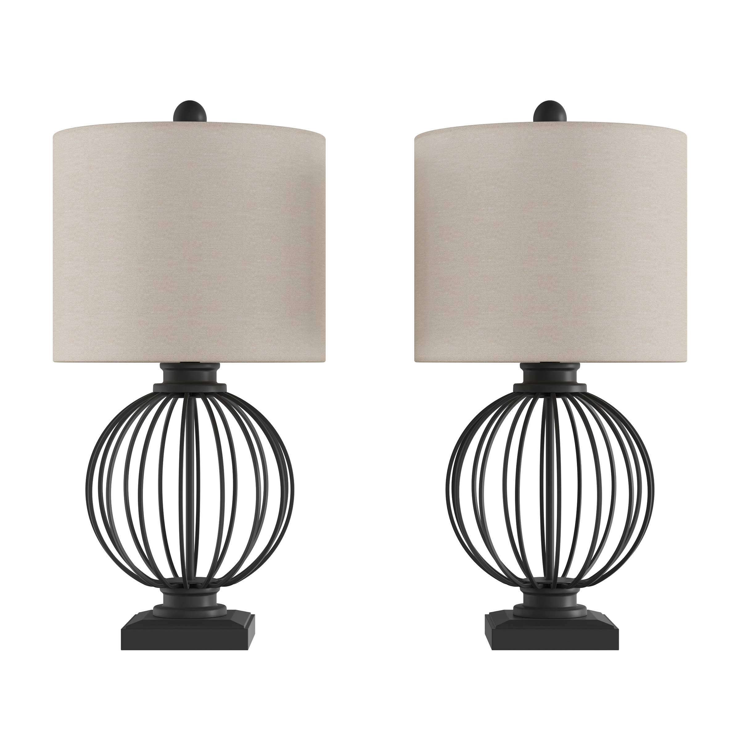 Modern Wrought Iron Table Lamps Set of 2 - Rustic Farmhouse Cage Design with LED Bulbs - Black Open Cage Lighting for Living Room, Bedroom, Office or Dining Room - Perfect for Cozy Reading Nook & Nightstand Decor by Lavish Home
