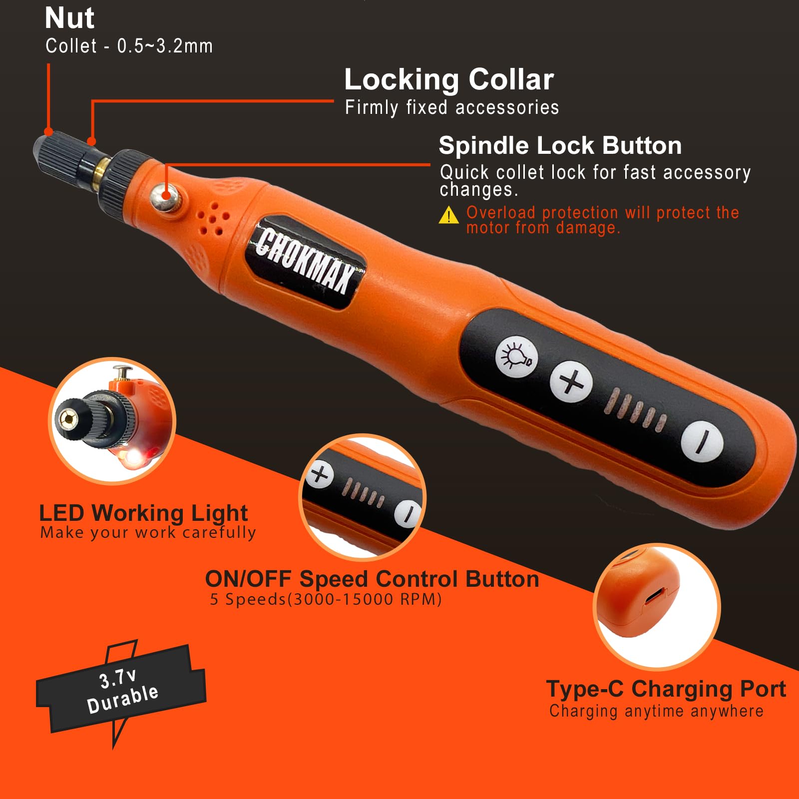 5-Speed Mini Cordless Rotary Tool Kit with 72 Accessories & LED Light - USB-C Rechargeable for Engraving, Sanding, Polishing, Drilling - Perfect for DIY Crafts, Jewelry Making, Woodworking & Home Repairs