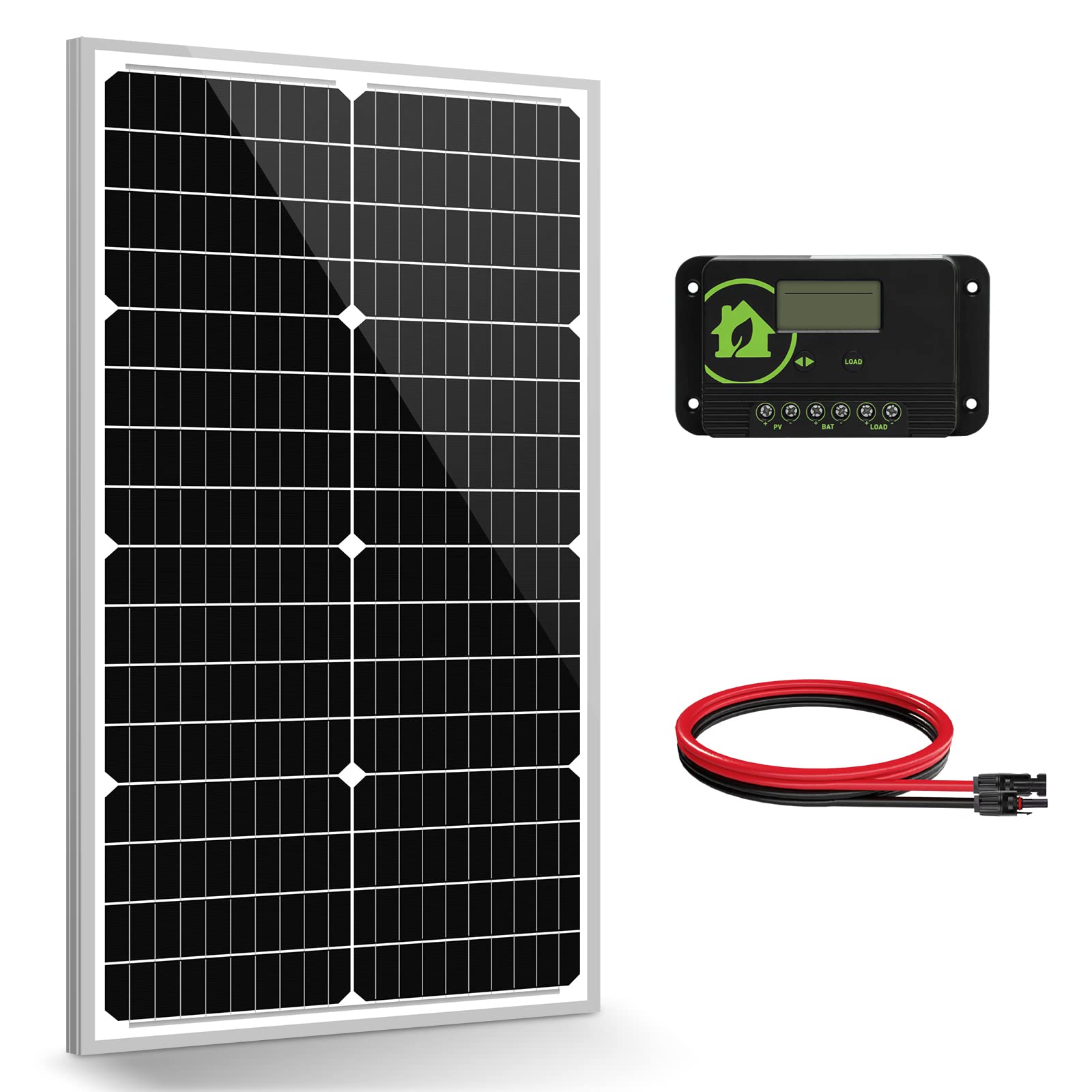 Newpowa 50W 12V Monocrystalline Solar Panel Kit with 10A PWM Charge Controller & 6ft Cable - Off Grid Solar Charging for RV, Marine, Car, Motorcycle Batteries | Perfect for Camping, Boating & Emergency Power Backup
