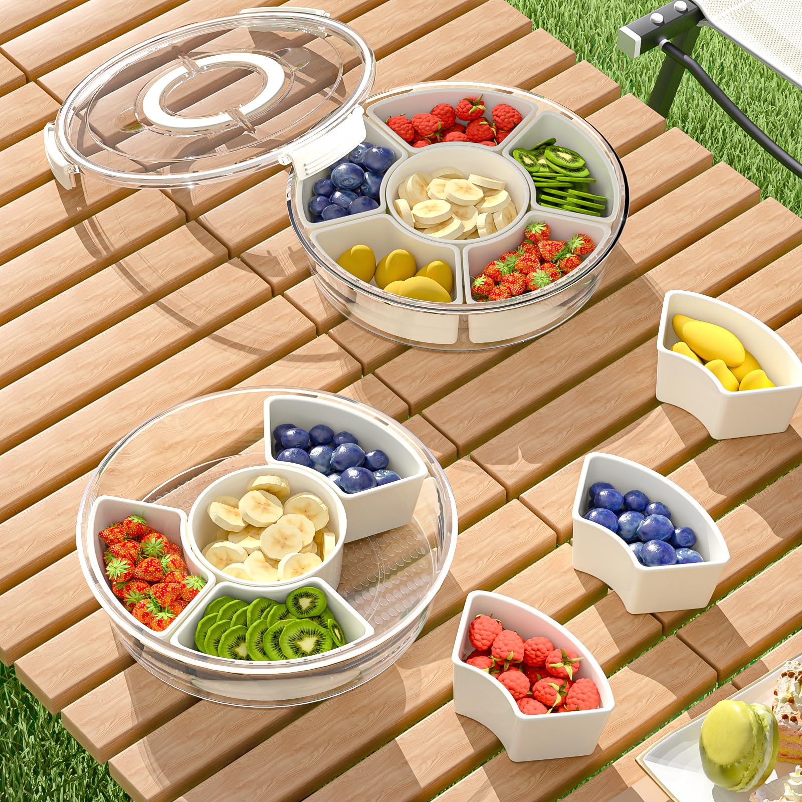 6-Compartment Snack Box Container with Lid & Handle - Divided Serving Tray for Fruits, Veggies, Charcuterie & Party Snacks | Perfect for Picnics, School Lunches & Office Breaks