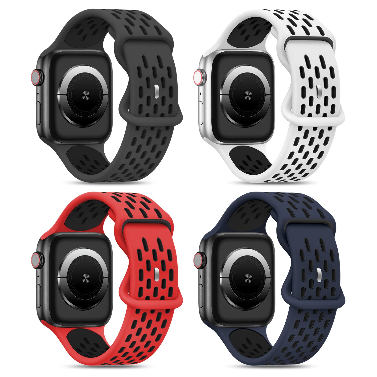 Shalila 4 Pack Sport Bands for Apple Watch 49mm 45mm 44mm 42mm 41mm 40mm 38mm - Compatible with iWatch Ultra Series 8/7/SE/6/5/4/3/2/1 - Soft Silicone Breathable Wrist Strap for Men & Women - Perfect for Workouts, Running & Daily Wear