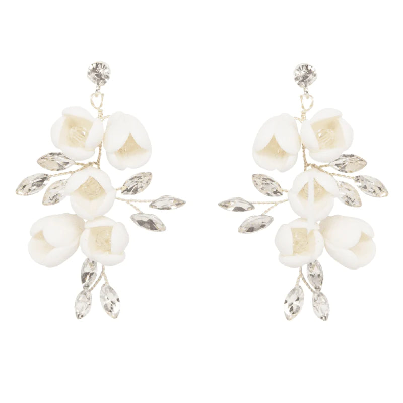 Elegant Floral Drop Wedding Earrings with Sparkling Crystals - A9790 | Perfect for Bridal, Prom, and Formal Occasions