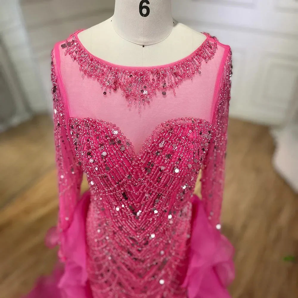 Serene Hill Fuchsia Mermaid Over Skirt Beaded Luxury Dubai Long Evening Dresses for Women - Elegant Wedding Party Gowns 2025 LA72379 | Perfect for Red Carpet Events, Galas & Formal Occasions