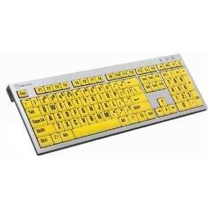 Logickeyboard Large Print Black on Yellow USB Wired Keyboard for Windows PC - High Visibility Slim Design - Perfect for Low Vision Users & Office Work
