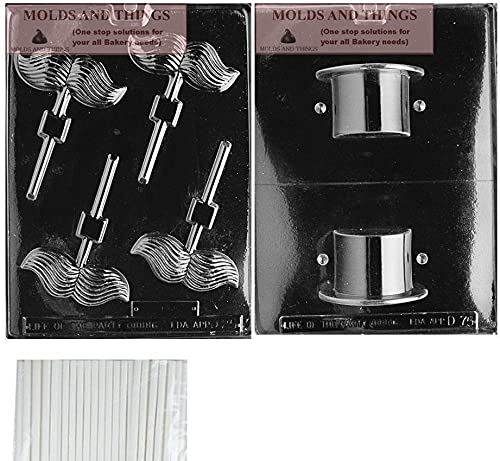 Mustache & Top Hat Chocolate Candy Mold Set for Cookies, Lollipops & Dessert Cups - Includes 50 Sticks for Baking, Party Favors & DIY Treats