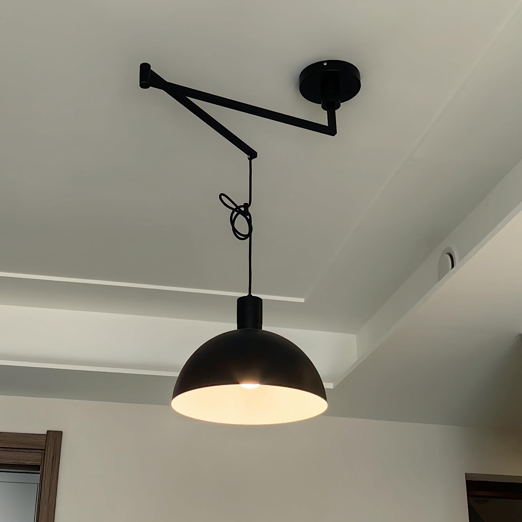Aeyee Industrial Pendant Light Fixture - Adjustable Swing Arm Hanging Light with Dome Shade for Dining Room, Living Room, Kitchen & Bar - Black Modern Ceiling Lamp for Home Decor & Commercial Spaces