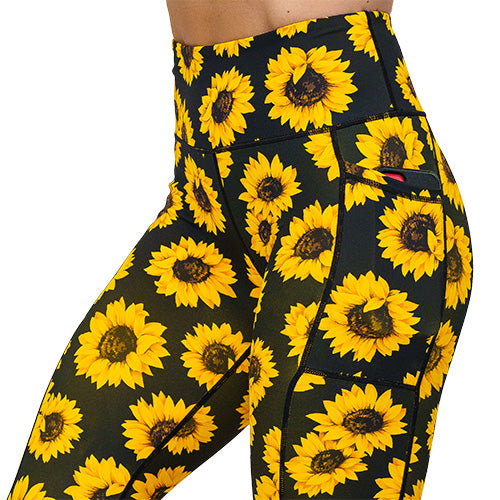 Sunflower Print High Waist Yoga Leggings for Women - Comfortable Workout Pants for Running, Gym & Lounge Wear