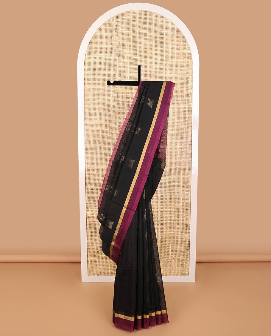 Elegant Black Silk Cotton Saree with Contrast Zari Border & Geometric Pallu Design - Perfect for Weddings, Parties & Festive Occasions
