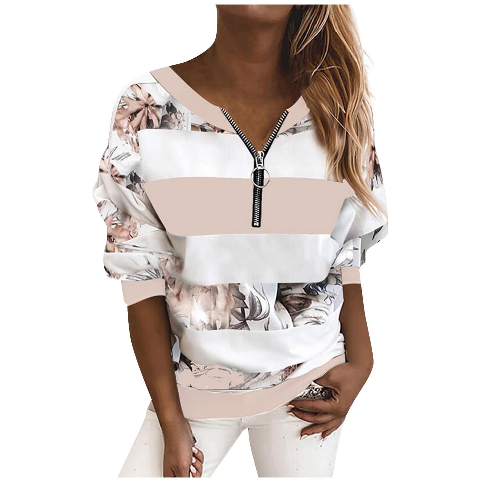 2023 Women's Spring Tops - Soft Ribbed Crew Neck Long Sleeve Tee Shirt | Comfortable Fitting Hiking Blouse | Perfect for Outdoor Activities, Casual Wear & Travel (Pink)