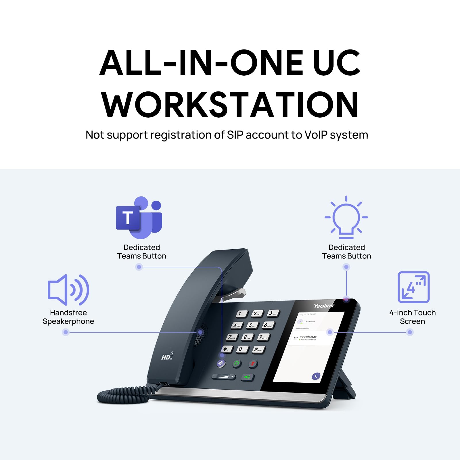 Yealink MP45 USB Teams Phone - Microsoft Teams & Skype for Business Certified Desk Phone | USB-A/C Powered Computer Phone | Business Communication Solution for Office, Home Office & Remote Work