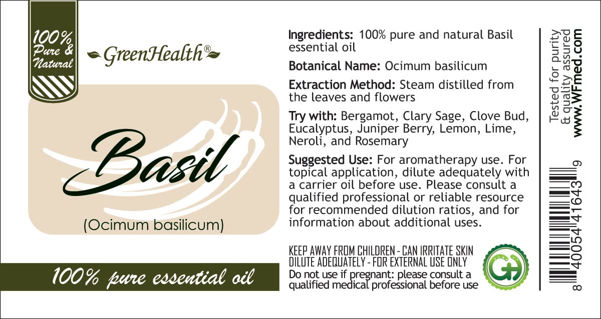 100% Pure Basil Essential Oil - 4 fl oz in Amber Glass Bottle with Cap - Aromatherapy, Stress Relief & Skin Care - Perfect for Diffusers, Massage & DIY Beauty Products