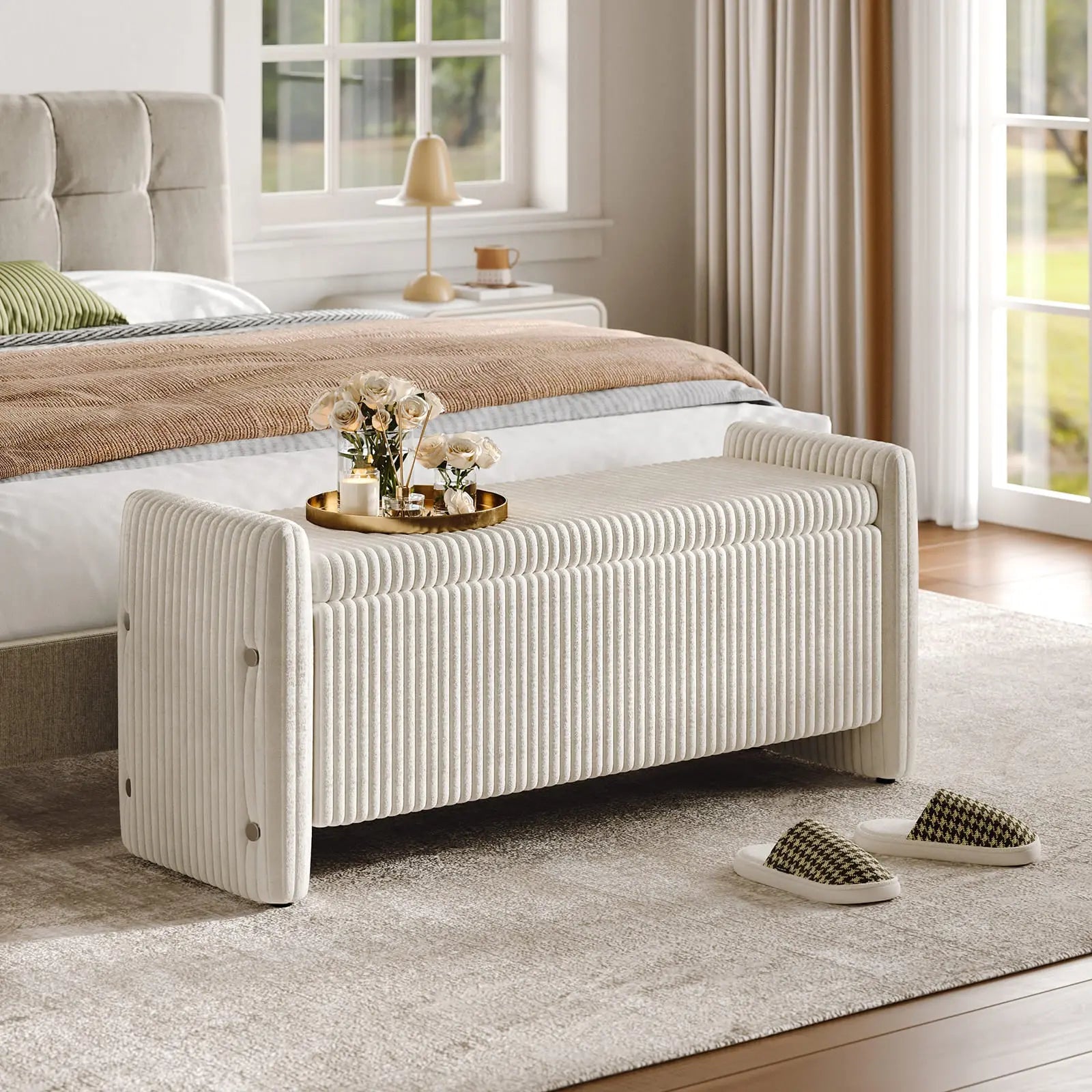 Bestier Velvet Ottoman Storage Bench with Tufted Seat - Stylish Footrest & Organizer for Bedroom, Living Room, Entryway - Perfect for Extra Seating & Hidden Storage