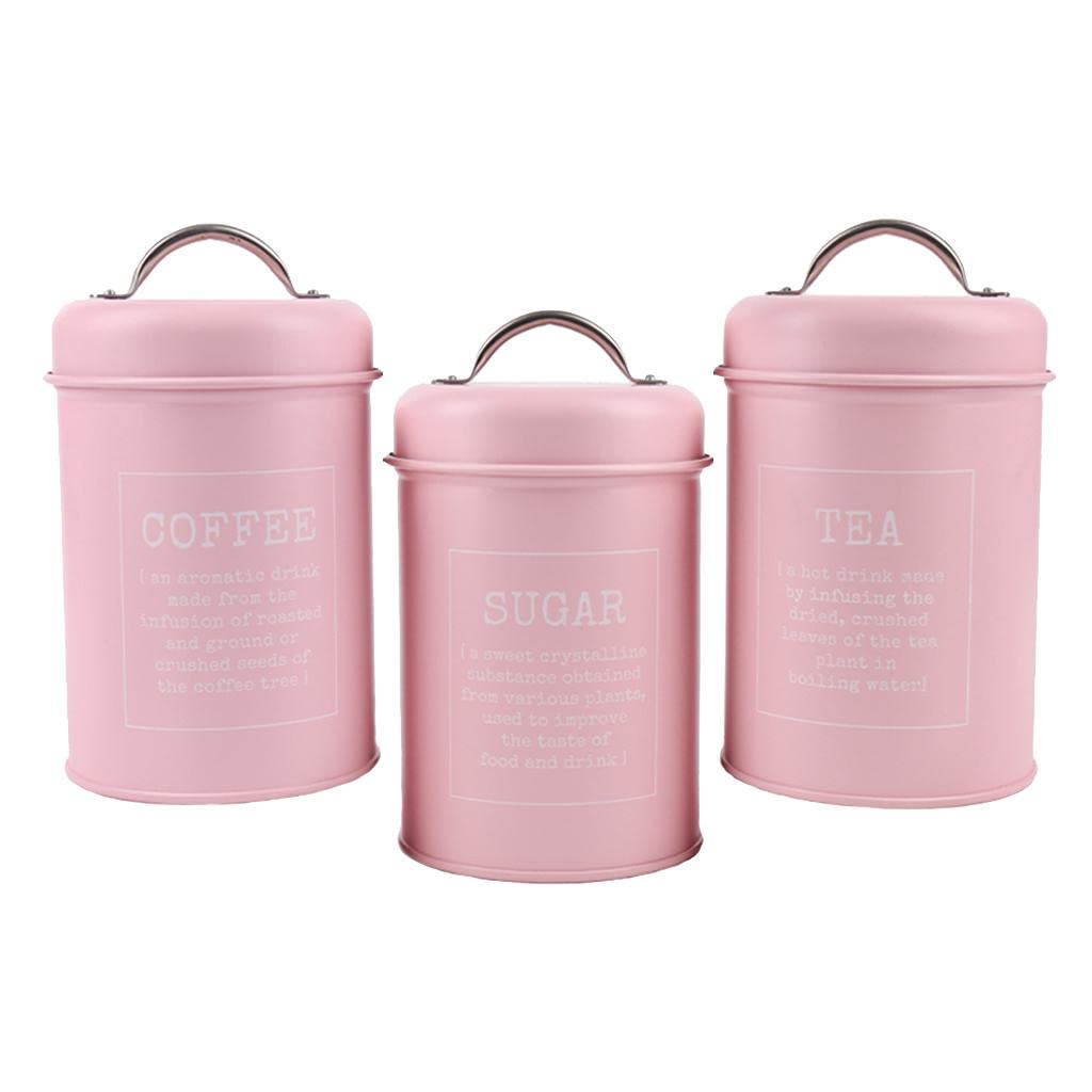 Homyl 3-Piece Airtight Metal Sugar Storage Containers - Pink Kitchen Canisters for Flour, Coffee & Baking Supplies | Perfect for Pantry Organization & Countertop Decor