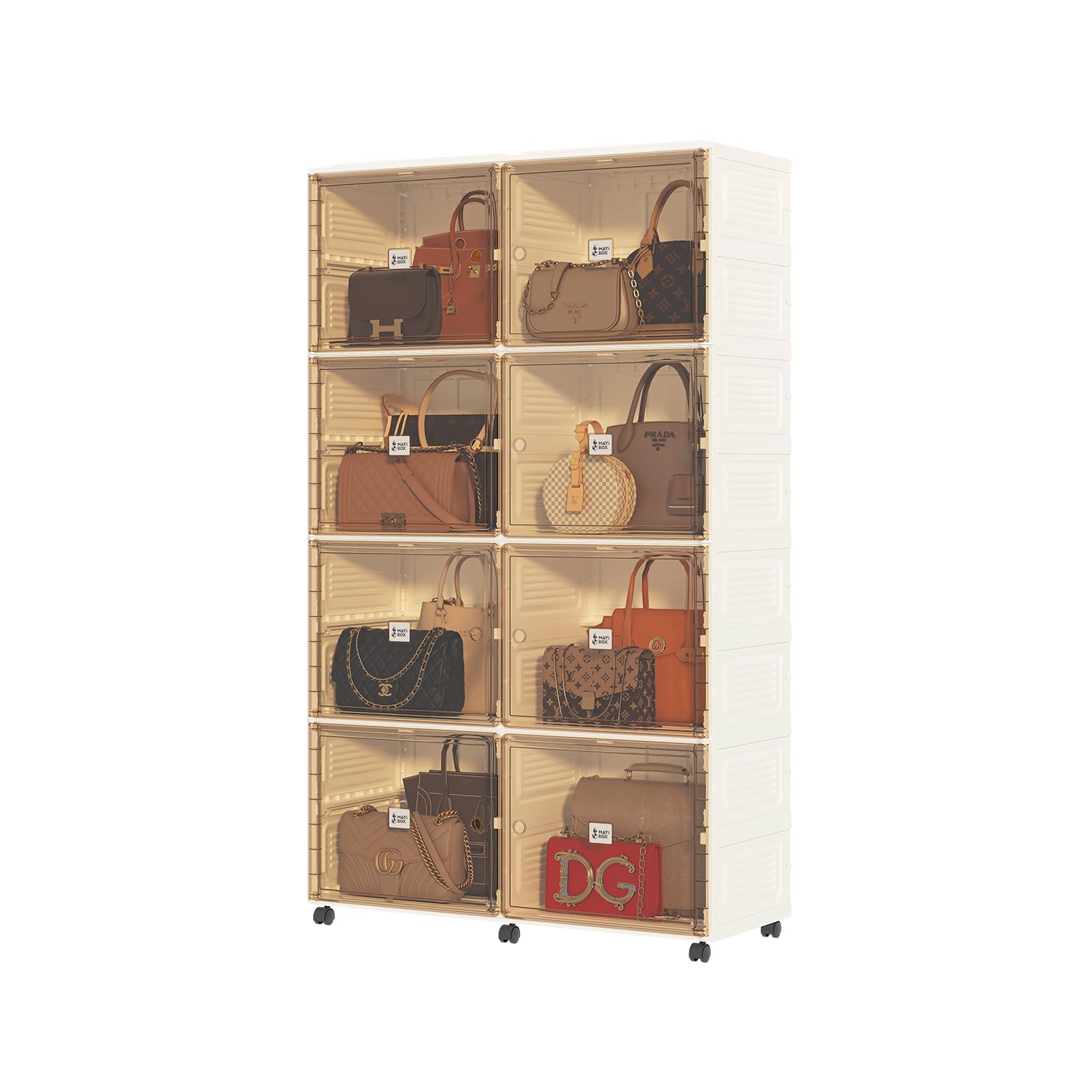 Mayi Box 8-Cubby Handbag & Shoe Storage Organizer with Magnetic Doors & Wheels - Perfect for Closet, Bedroom & Entryway Organization (Black)