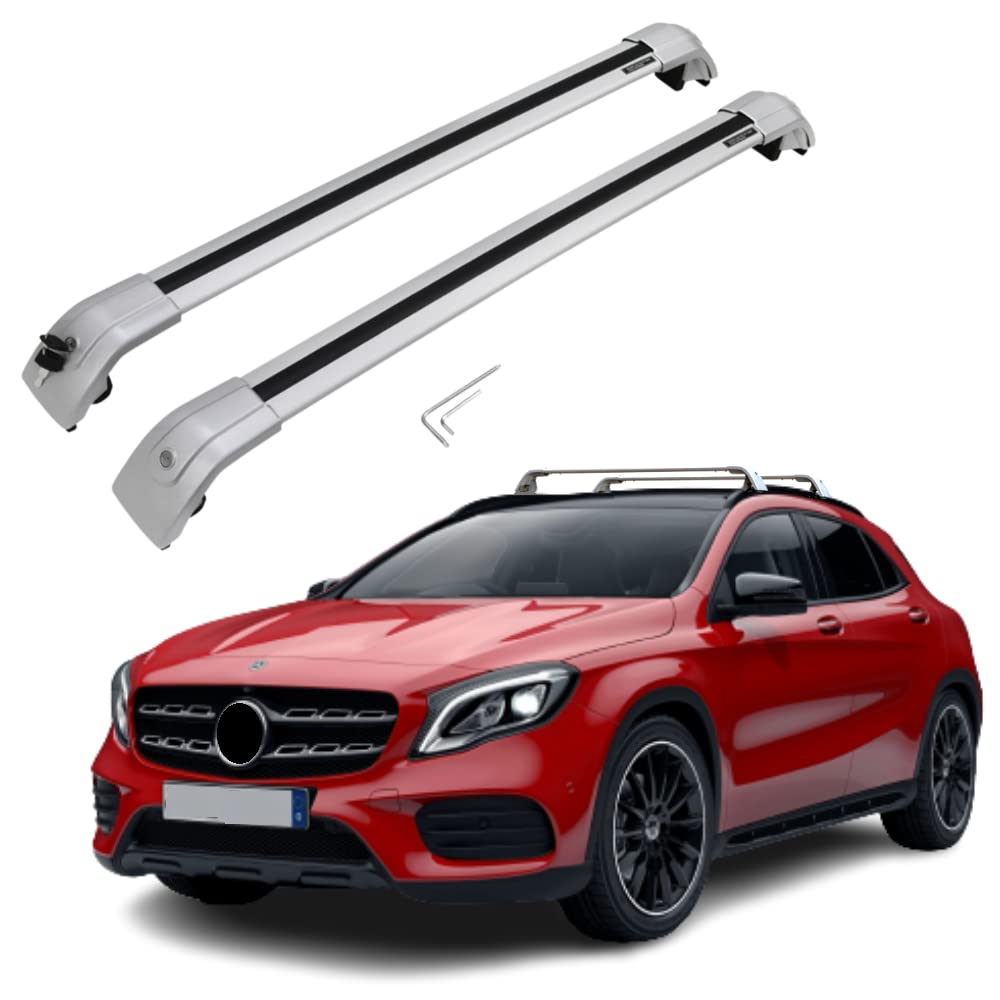 Premium Silver Aluminum Roof Rack Cross Bars for Mercedes Benz GLA 2014-2019 - Heavy Duty Replacement Crossbars for Rooftop Cargo Carrier, Luggage, Kayak, Canoe, Bike, Snowboard & Ski - Perfect for Road Trips, Outdoor Adventures & Winter Sports
