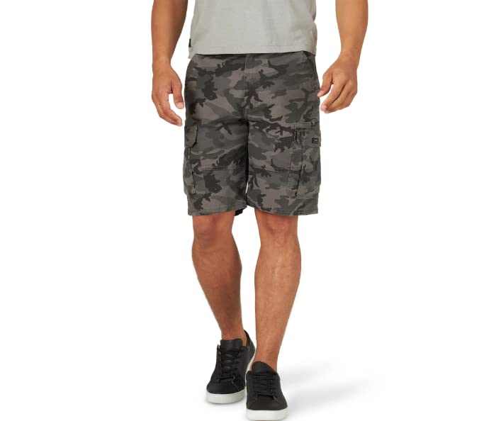 Wrangler Relaxed Fit Stretch Cargo Shorts for Men - Comfortable & Durable Anthracite Camo (Size 40) - Perfect for Outdoor Adventures, Hiking & Casual Wear